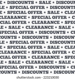 Special offer, sale, clearance background. Randomly spaced words. Grid lines texture. Cells repeating pattern. White background. Vector