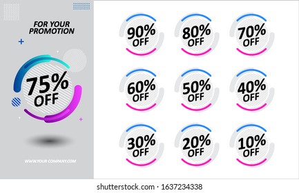 Special offer sale colorful tag vector illustration. Sale promo shopping day tag 10, 20, 30, 40, 50, 60, 70, 80, 90 percent sale,
 design for promotion, commerce, banner and poster etc