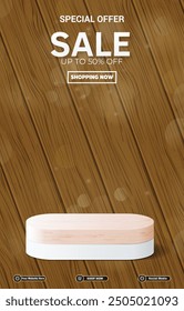 special offer sale discount portait template banner with blank space 3d podium for social media feed product sale with abstract gradient brown background design2