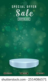 special offer sale discount portait template banner with blank space 3d podium for social media post product sale with abstract gradient green background design33