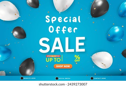 special offer sale discount template banner with blank space for product sale with abstract gradient blue and white background design3