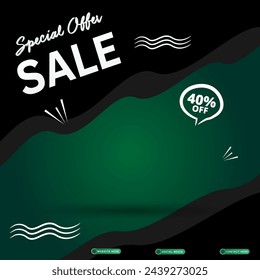 special offer sale discount template banner with blank space for product sale with abstract gradient black and green background design