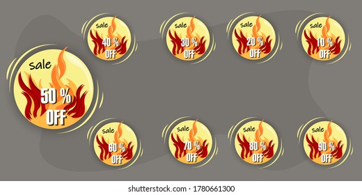 Special offer, sale, discounts 10, 20, 30, 40, 50, 60, 70, 80, 90 percent. Hot sale banners set. Flat tag, bargain price. Vector image.
