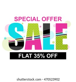Special Offer Sale with Flat 35% Off, Colorful typographic background, Creative Poster, Banner or Flyer design, Vector illustration.