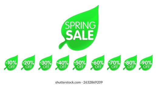 Special offer sale green tag isolated vector illustration. Spring discount offer label, symbol for advertising campaign in retail, sale promo marketing, spring sale off discount sticker. Spring sale
