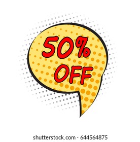 Special offer sale pop art comic style dot tag vector illustration. Discount offer price label, symbol for advertising campaign in retail, shopping sale promo marketing, 50% off discount sticker