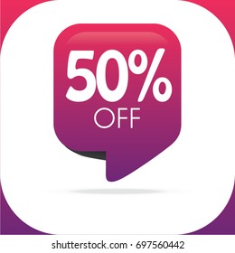 Special offer sale rectangle purple pink tag isolated vector illustration. Discount offer price label, symbol for advertising campaign in retail, sale promo marketing, 50% off discount sticker