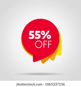 Special offer sale red tag isolated vector illustration. Discount offer price label, symbol for advertising campaign in retail, sale promo marketing, 55% off discount sticker, ad offer on shopping day