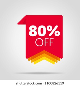 Special offer sale red tag isolated vector illustration. Discount offer price label, symbol for advertising campaign in retail, sale promo marketing, 80% off discount sticker, ad offer on shopping day