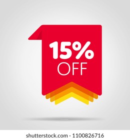 Special offer sale red tag isolated vector illustration. Discount offer price label, symbol for advertising campaign in retail, sale promo marketing, 15% off discount sticker, ad offer on shopping day