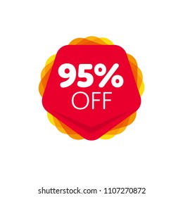 Special offer sale red tag isolated vector illustration. Discount offer price label, symbol for advertising campaign in retail, sale promo marketing, 95% off discount sticker, ad offer on shopping day