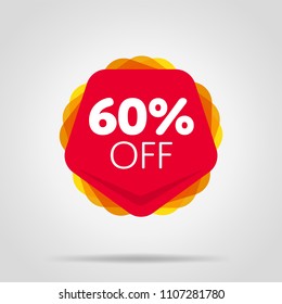 Special offer sale red tag isolated vector illustration. Discount offer price label, symbol for advertising campaign in retail, sale promo marketing, 60% off discount sticker, ad offer on shopping day