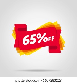 Special offer sale red tag isolated vector illustration. Discount offer price label, symbol for advertising campaign in retail, sale promo marketing, 65% off discount sticker, ad offer on shopping day