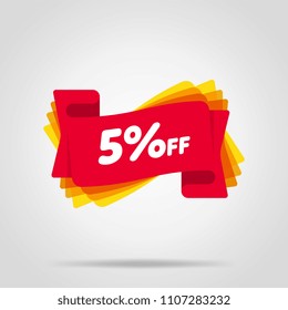 Special offer sale red tag isolated vector illustration. Discount offer price label, symbol for advertising campaign in retail, sale promo marketing, 5% off discount sticker, ad offer on shopping day
