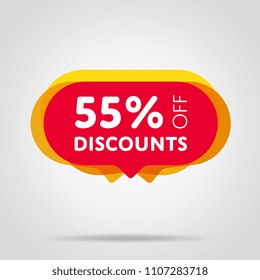 Special offer sale red tag isolated vector illustration. Discount offer price label, symbol for advertising campaign in retail, sale promo marketing, 55% off discount sticker, ad offer on shopping day