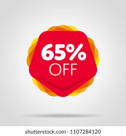 Special offer sale red tag isolated vector illustration. Discount offer price label, symbol for advertising campaign in retail, sale promo marketing, 65% off discount sticker, ad offer on shopping day