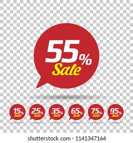 Special offer sale red tag KIT. This is the concept of the price list for discounts, of an advertising campaign, advertising marketing sales, a 55% off discount, a unique offer. Vector illustration.