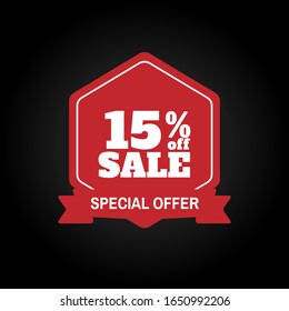 Special offer sale red tag. This is the concept of the price list for discounts, of an advertising campaign, advertising marketing sales, a 15% off discount, a unique offer. Vector illustration.