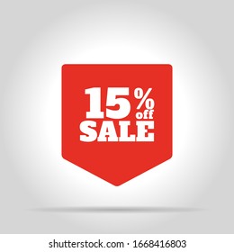 Special offer sale red tag. This is the concept of the price list for discounts, of an advertising campaign, advertising marketing sales, a 15% off discount, a unique offer. Vector illustration.