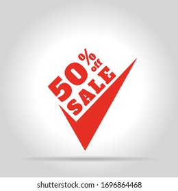 Special offer sale red tag, arrow. Concept of the price list for discounts, of an advertising campaign, advertising marketing sales, a 50% off discount, a unique offer. Vector illustration.