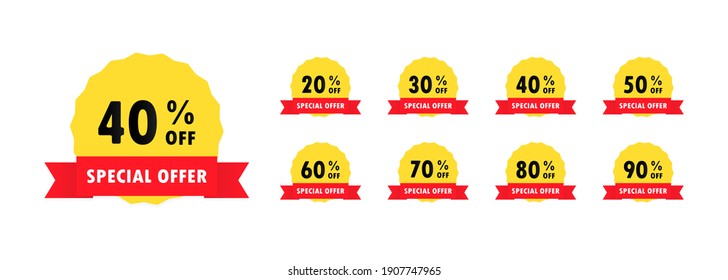 Special offer sale red tag. Valuable discount label, symbol of retail advertising campaign, promotional marketing, discount, shopping day promotional offer. Vector EPS 10. Isolated on white background