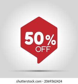 Special offer sale red tag a 50% off discount. The concept of the price list for discounts, of an advertising campaign, advertising marketing sales, a unique offer, black friday. Vector illustration.