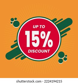 Special offer sale red tag isolated vector illustration. Discount offer price tag, symbol for advertising campaign in retail, sales promotion marketing, 15% discount discount sticker.