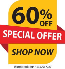 Special offer sale shop now banner, price discount, 60% off, vector illustration