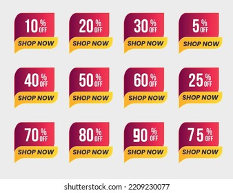 Special offer sale tag collection. Discount offer lables 
 25,75,5,10,20,30,40,50,60,70,80,90 % off discount stickers. vector illustration.