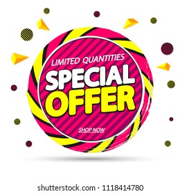 Special Offer, sale tag, discount banner design template, app icon, vector illustration