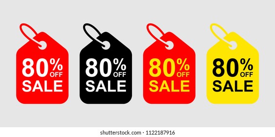 Special offer sale tag discount. 80% OFF Sale Discount Banner. Special offer price signs. Sale Red Tag Isolated Vector Illustration.