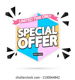 Special Offer, sale tag, discount banner design template, vector illustration