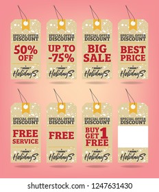 special offer sale tag discount symbol retail sticker sign price, set of 8, Vector EPS 10.