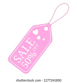 Special offer sale tag discount for Valentines Day. 50% OFF Sale Discount Banner. Special offer price signs. Sale Pink Label isolated on white background. Vector Illustration.