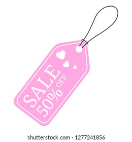 Special offer sale tag discount for Valentines Day. 50% OFF Sale Discount Banner. Special offer price signs. Sale Pink Label isolated on white background. Vector Illustration.
