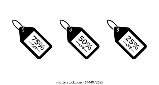 Special offer sale tag. Discount with the price is 25%, 50%, 75%. Black price tag vector illustration