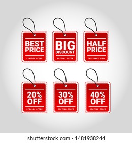 Special offer sale tag discount symbol in gradient red. Retail sticker sign price. Discount tags in set. Big discount tags. Half price dicount.