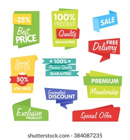 Special offer sale tag discount symbol retail sticker sign price isolated modern graphic style vector. Best seller and exclusive offer tag. Sale badges with different promo offer.