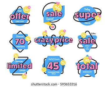 Special offer sale tag discount symbol retail sticker sign price set isolated on white background, modern graphic style vector illustration. Big sale with wow offer badge set