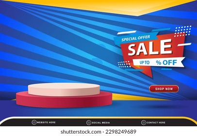 special offer sale tempate banner with copy space 3d podium for product sale with abstract gradient blue background