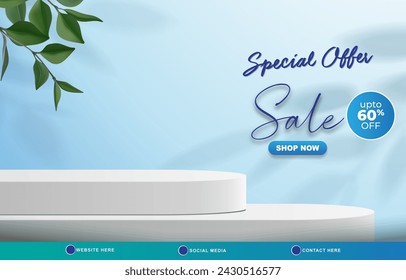 special offer sale template banner with copy space 3d podium for product sale with abstract gradient blue and white background design 15