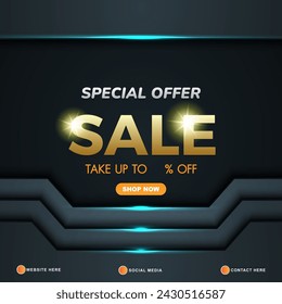 special offer sale template banner with copy space for product sale with abstract gradient dark blue background design