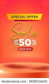 special offer sale template banner with blank space for product sale with abstract gradient red and orange background design