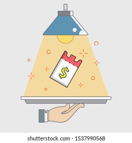 special offer serve concept, lamp, coupon, gift surprise, filled color line object, Isolated flat vector design, editable stroke
