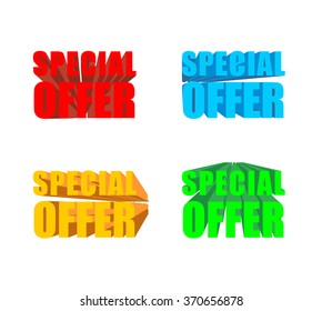 Special offer. Set of colored special offers for business presentation template. 3D letters.
