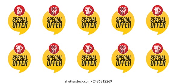 Special Offer set red yellow colored. Discount label. Big sale special offer. end of season special offer banner, Discount, Percentage, advertising campaign, mega sale, upto off, clearance, promotion