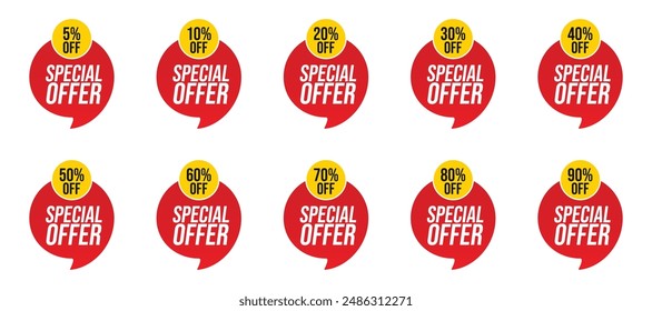 Special Offer set red yellow colored. Discount label. Big sale special offer. end of season special offer banner, Discount, Percentage, advertising campaign, mega sale, upto off, clearance, promotion