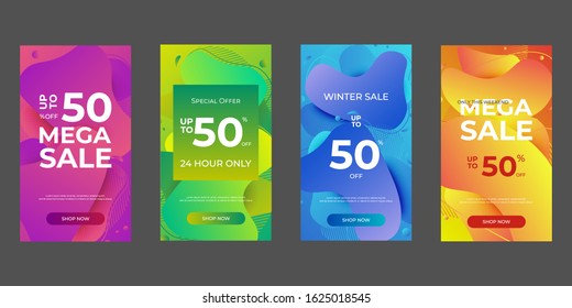 Special offer set for social media stories, web page, mobile phone. Sale banner template with Dynamic modern design fluid for flash sale banners.