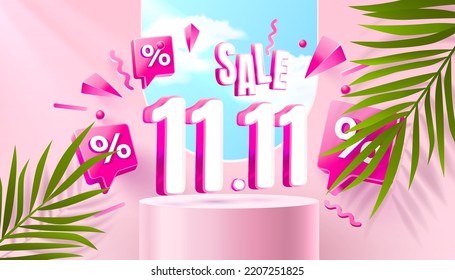 Special offer, shopping day 11.11, marketing poster. Vector illustration