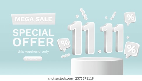 Special offer, shopping day 11.11, marketing poster. Vector illustration